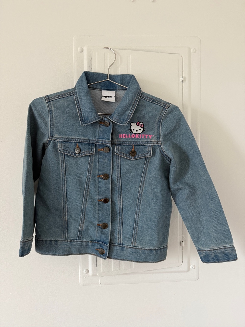Hello Kitty Light Blue Denim Jacket with Pink Embroidered Logo
